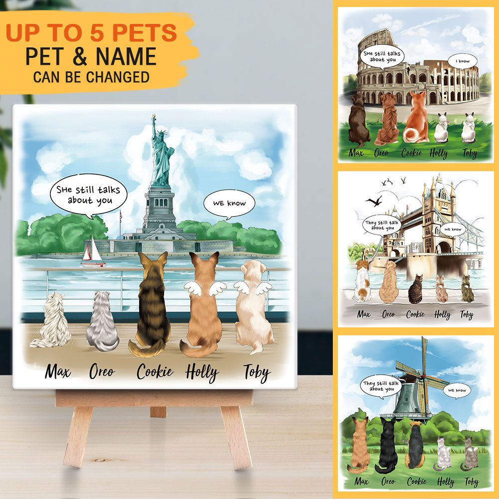 Personalized Pet Memorial Square Stone Album-Dog Cat Loss Gifts-Pet Bereavement Gift-DOG & CAT-Statue of liberty - Jonxifon