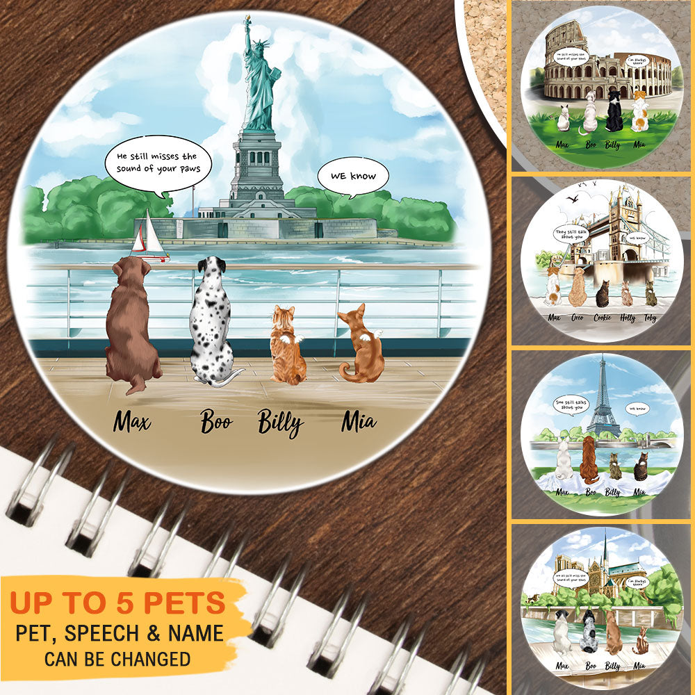 Personalized Pet Memorial Circle Stone Coasters-Dog Cat Loss Gifts-Pet Bereavement Gift-DOG & CAT-Statue of liberty - Jonxifon