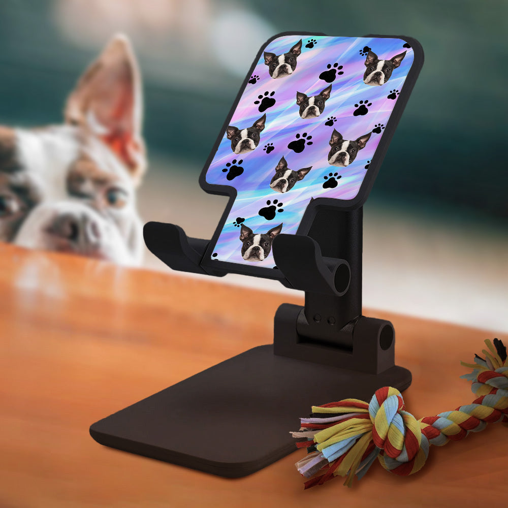 Custom Hologram Tie Dye Dog Cat Photo Foldable Phone/Ipad Stand For Desk, Pet Lover Gift