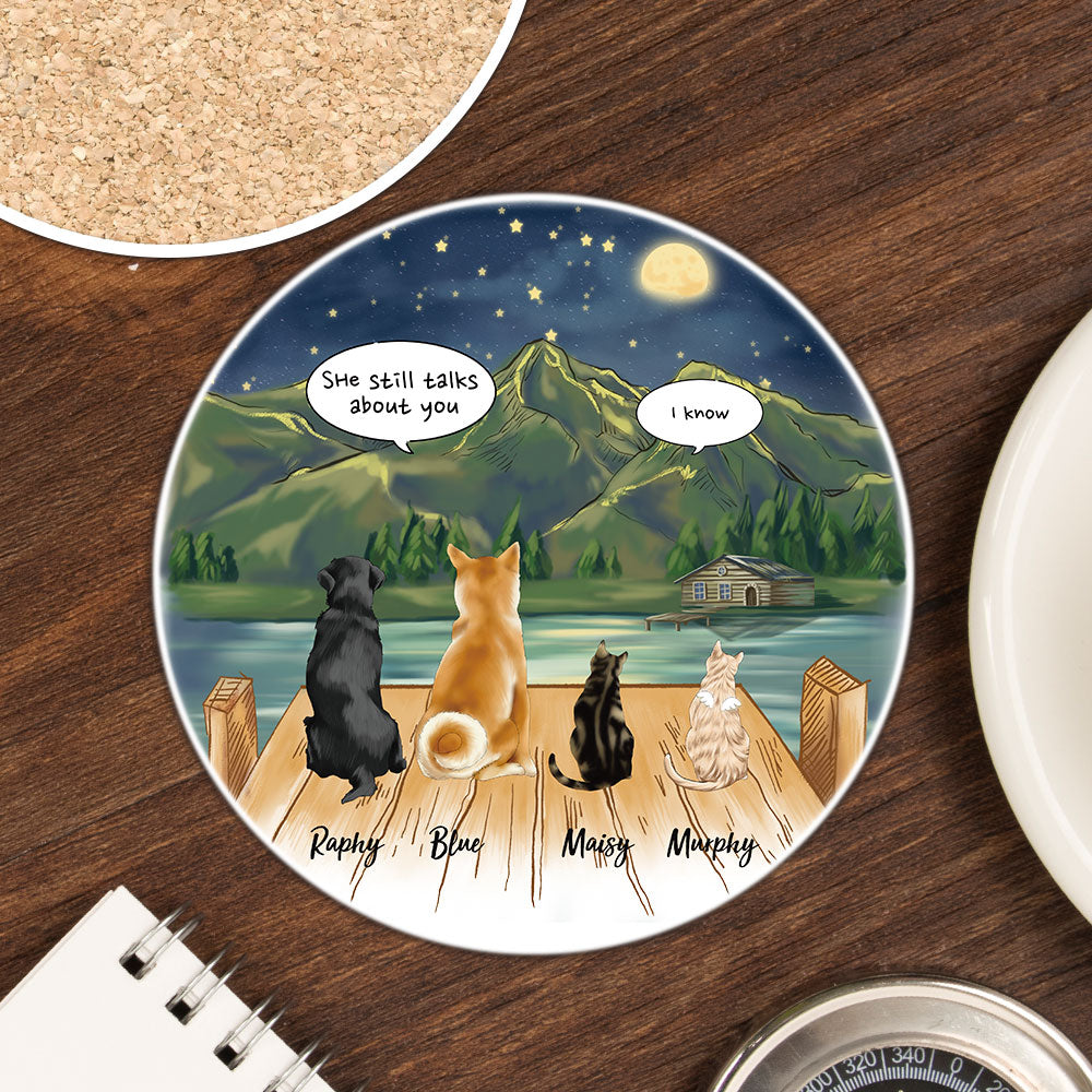 Personalized Pet Memorial Circle Stone Coasters-Dog Cat Loss Gifts-Pet Bereavement Gift-DOG & CAT-Moonlight - Jonxifon