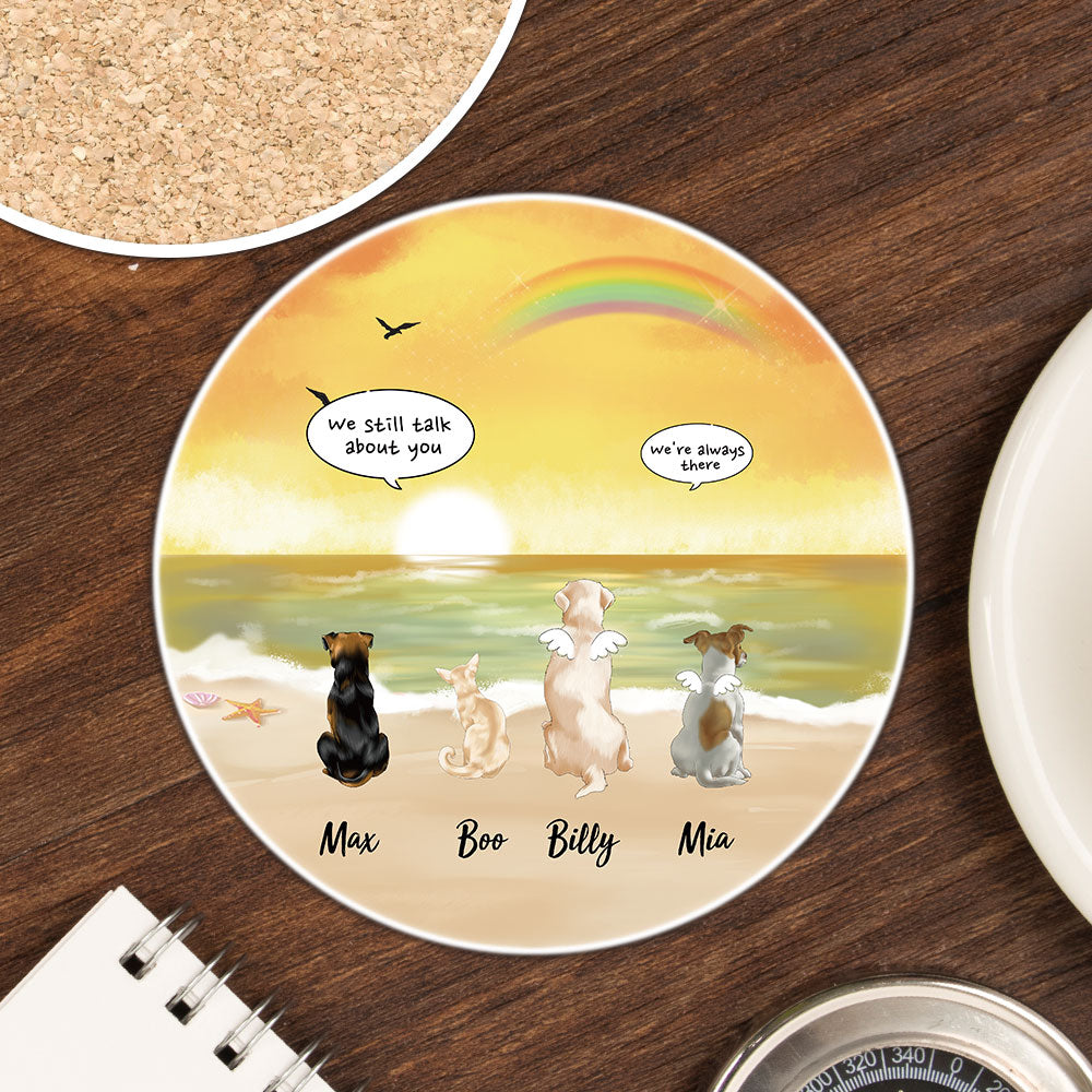 Personalized Pet Memorial Circle Stone Coasters-Dog Cat Loss Gifts-Pet Bereavement Gift-DOG & CAT-Sunset - Jonxifon