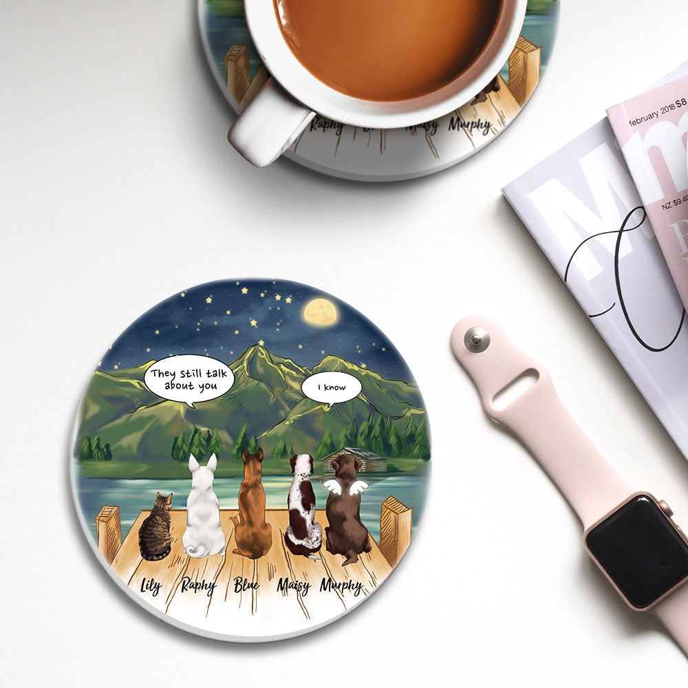 Personalized Pet Memorial Circle Stone Coasters-Dog Cat Loss Gifts-Pet Bereavement Gift-DOG & CAT-Moonlight - Jonxifon