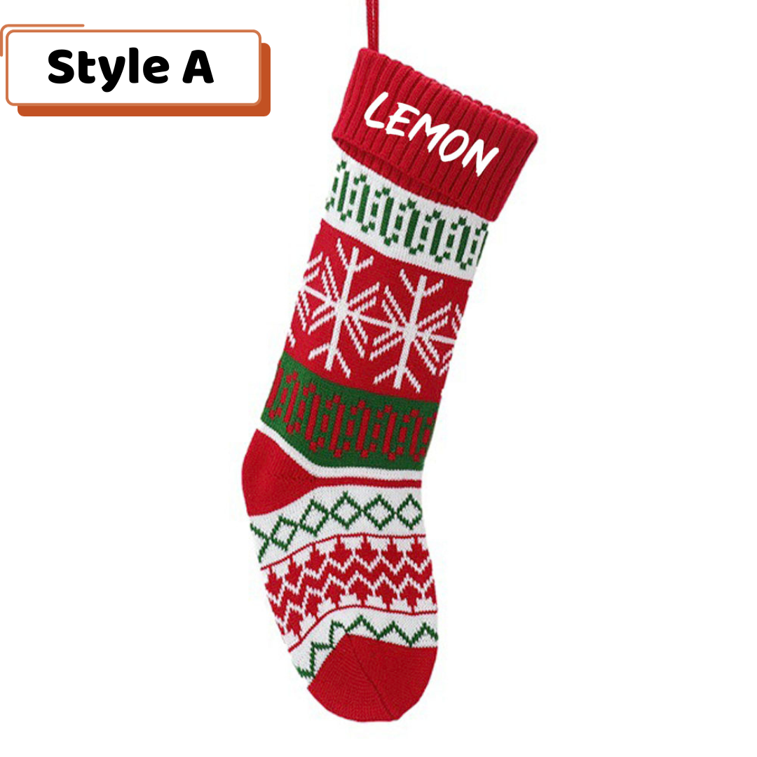 Personalized Embroidered Christmas Stocking V3- Christmas Gift For Family - Red And Green Wool Socks