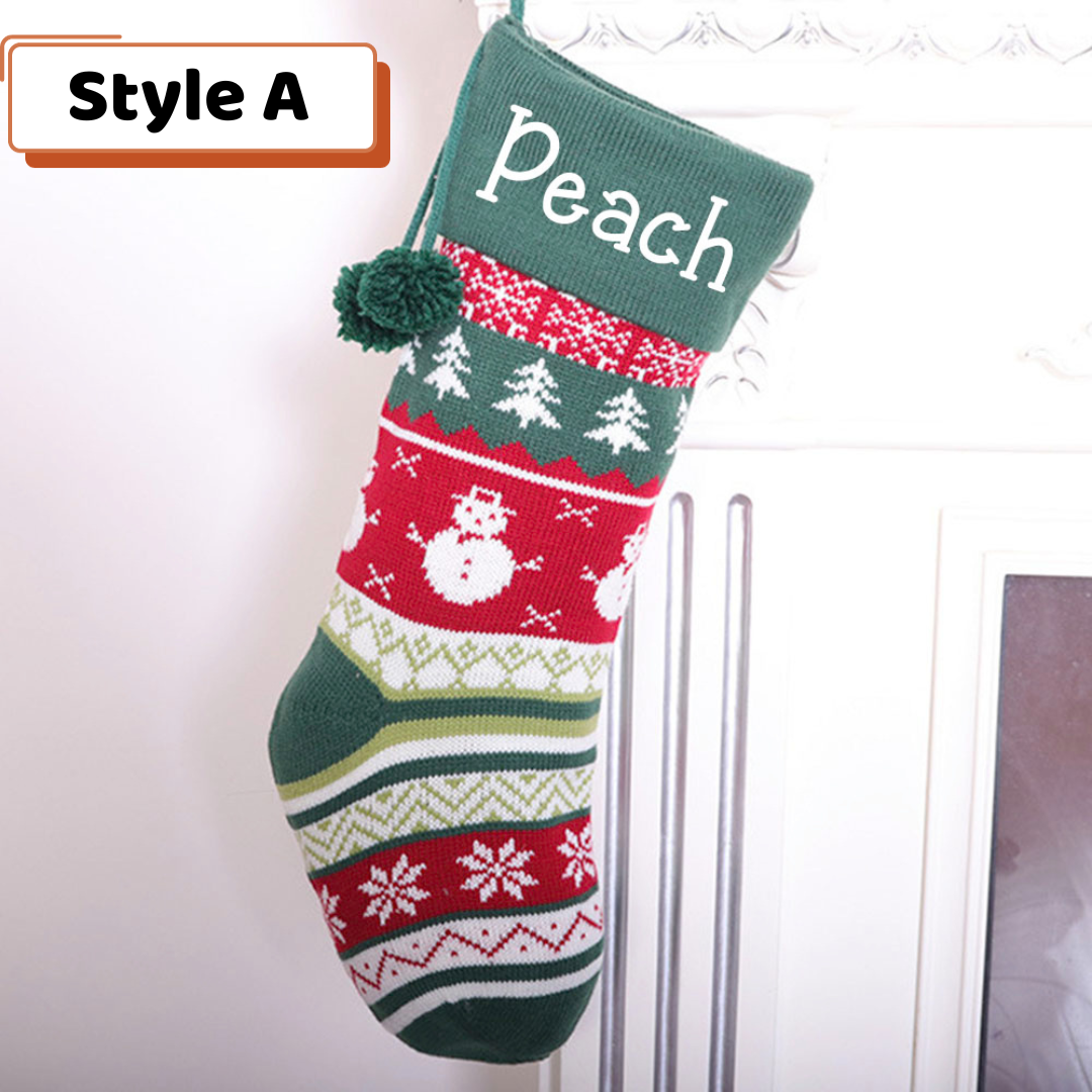 Personalized Embroidered Christmas Stocking V4- Christmas Gift For Family - Name Knitted Christmas Stockings