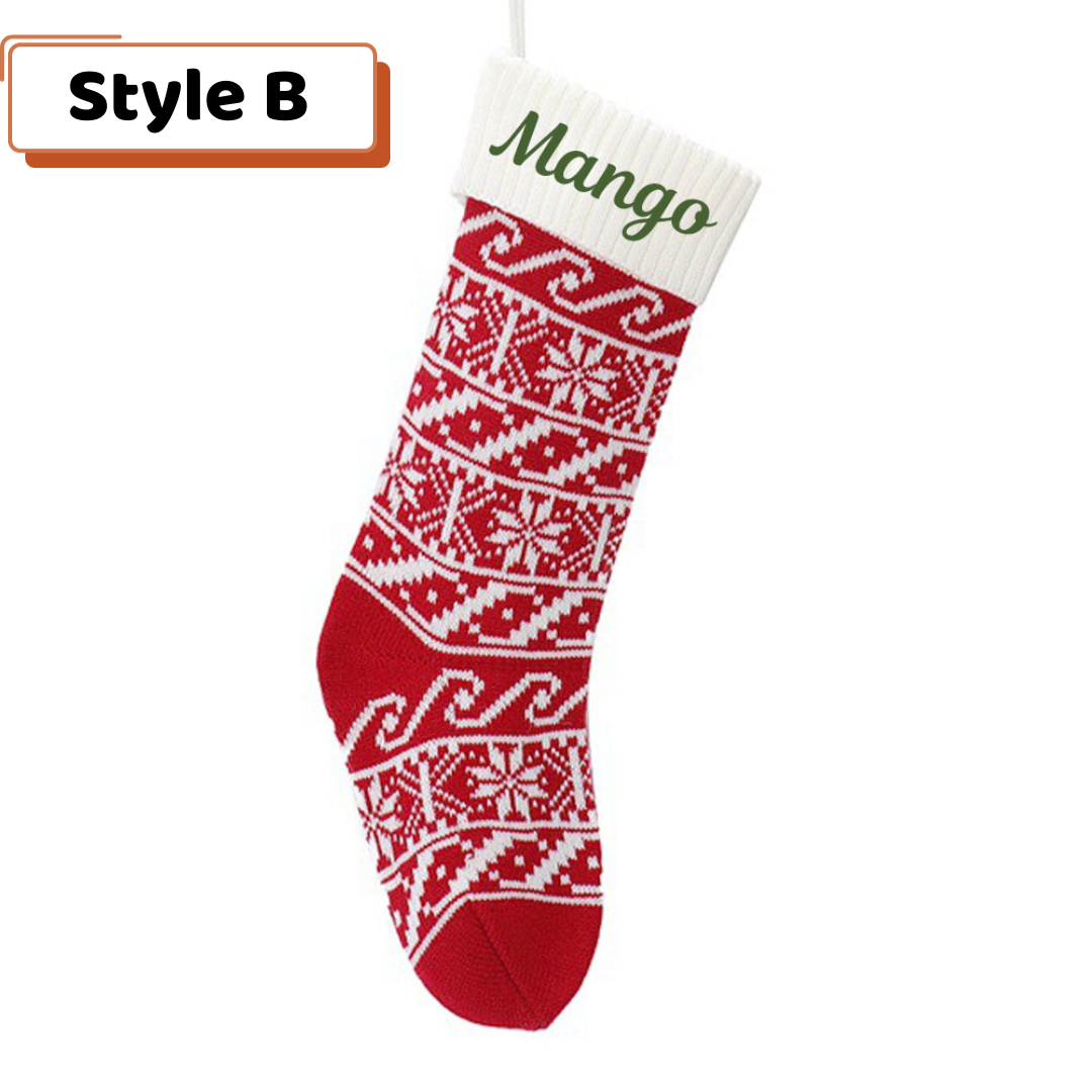 Personalized Embroidered Christmas Stocking V3- Christmas Gift For Family - Red And Green Wool Socks