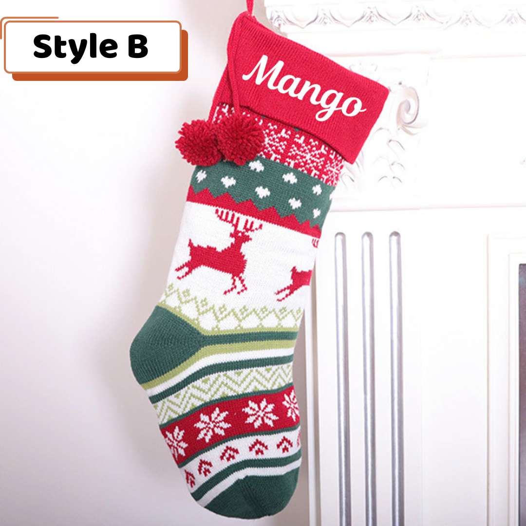 Personalized Embroidered Christmas Stocking V4- Christmas Gift For Family - Name Knitted Christmas Stockings