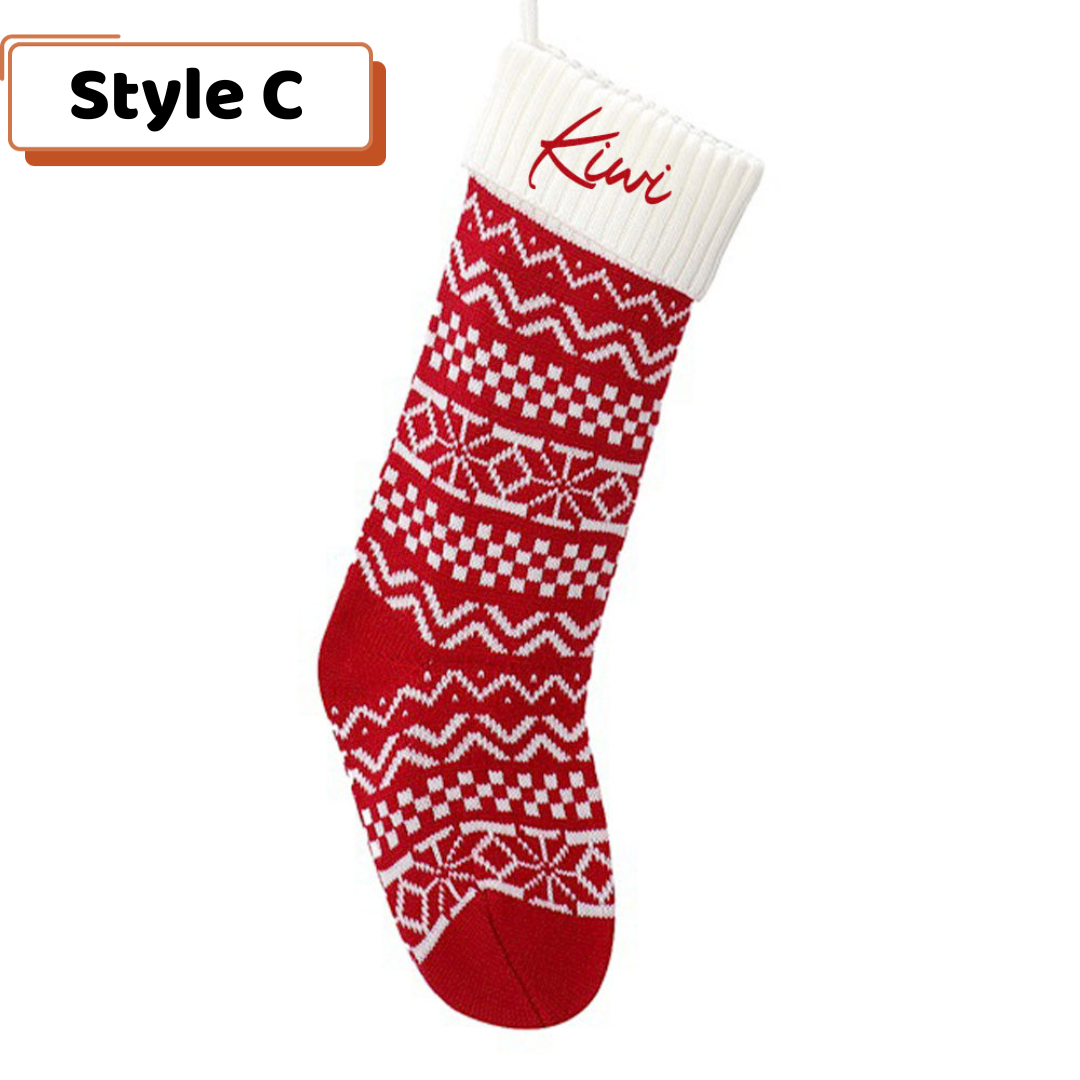 Personalized Embroidered Christmas Stocking V3- Christmas Gift For Family - Red And Green Wool Socks