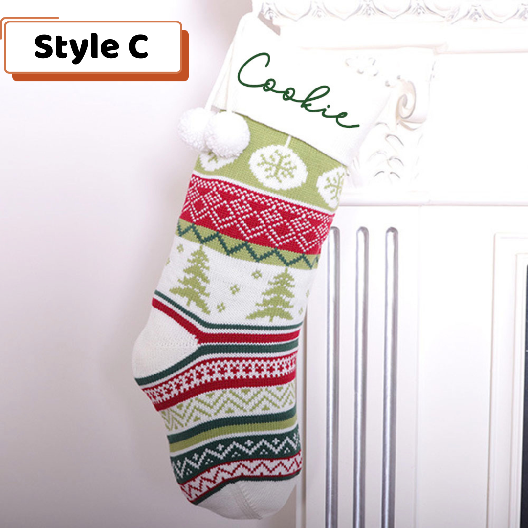 Personalized Embroidered Christmas Stocking V4- Christmas Gift For Family - Name Knitted Christmas Stockings