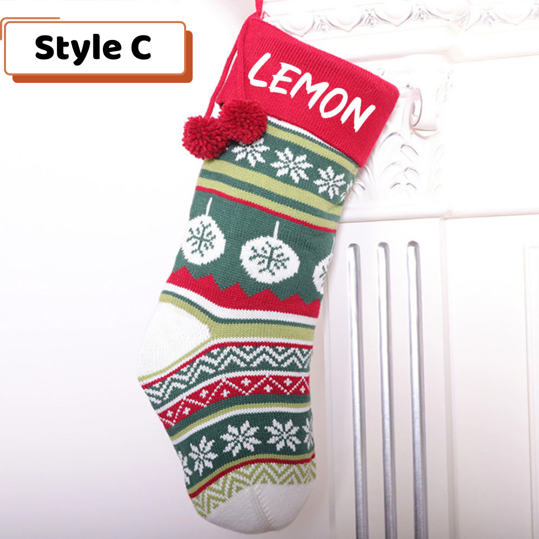 Personalized Embroidered Christmas Stocking V4- Christmas Gift For Family - Name Knitted Christmas Stockings