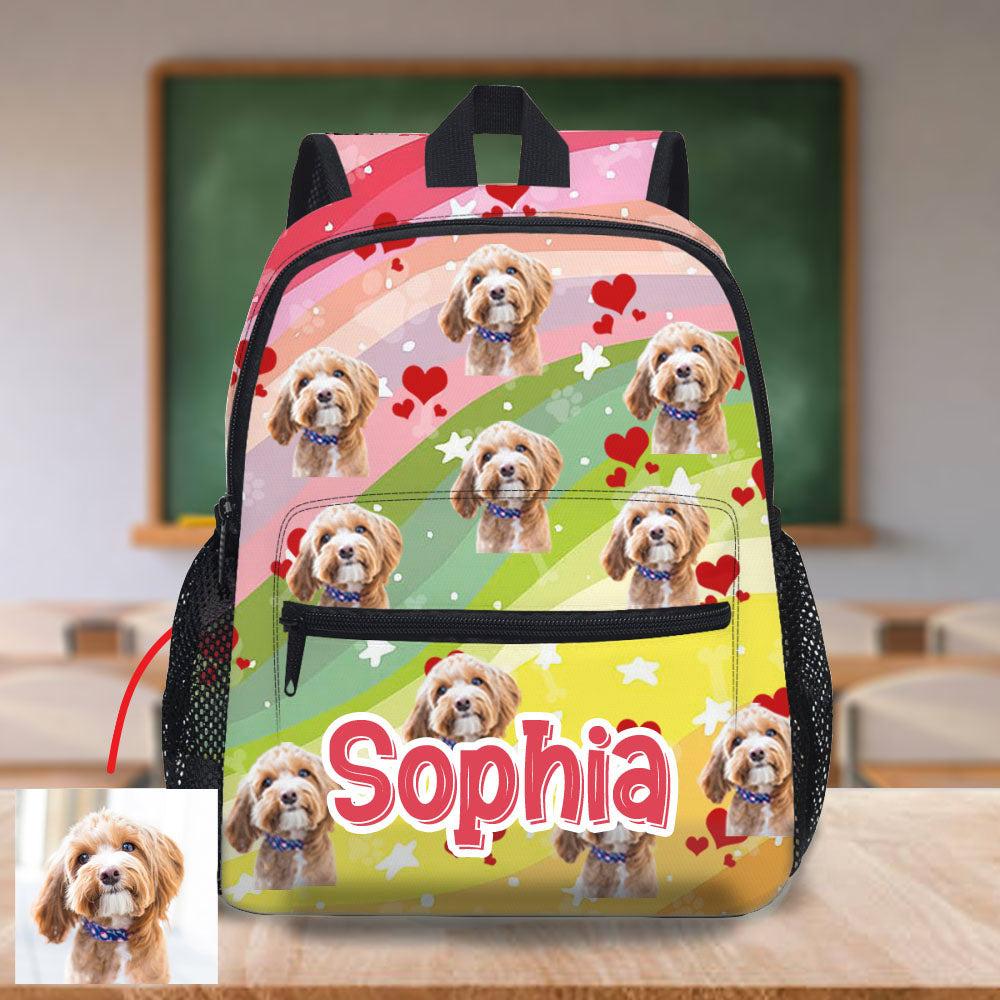 Custom Pet Photo I Go To School With My Dog Kid Backpack, Back-to-school Gift