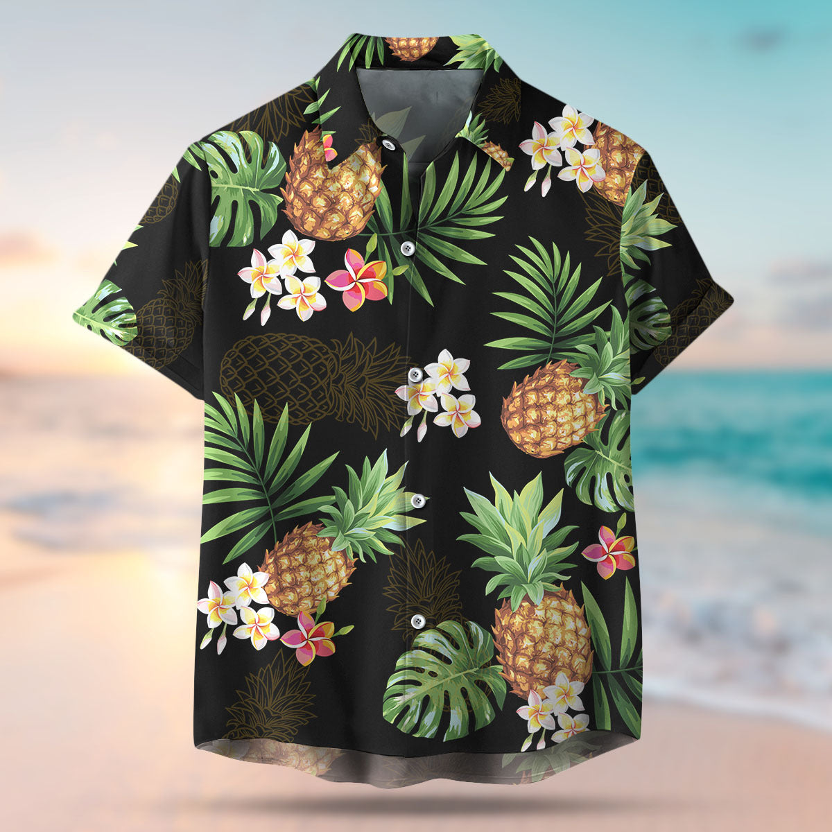 Custom Pet Face Photo Black Hawaiian Shirt, Palm Leaves Tropical