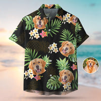 Thumbnail for Custom Pet Face Photo Black Hawaiian Shirt, Palm Leaves Tropical