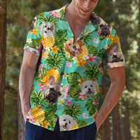 Thumbnail for Custom Pet Face Photo Turquoise Hawaiian Shirt, Pineapple Tropical