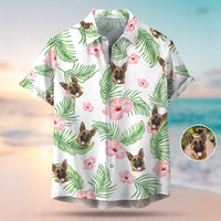 Thumbnail for Custom Pet Face Photo White Hawaiian Shirt, Palm Leaves