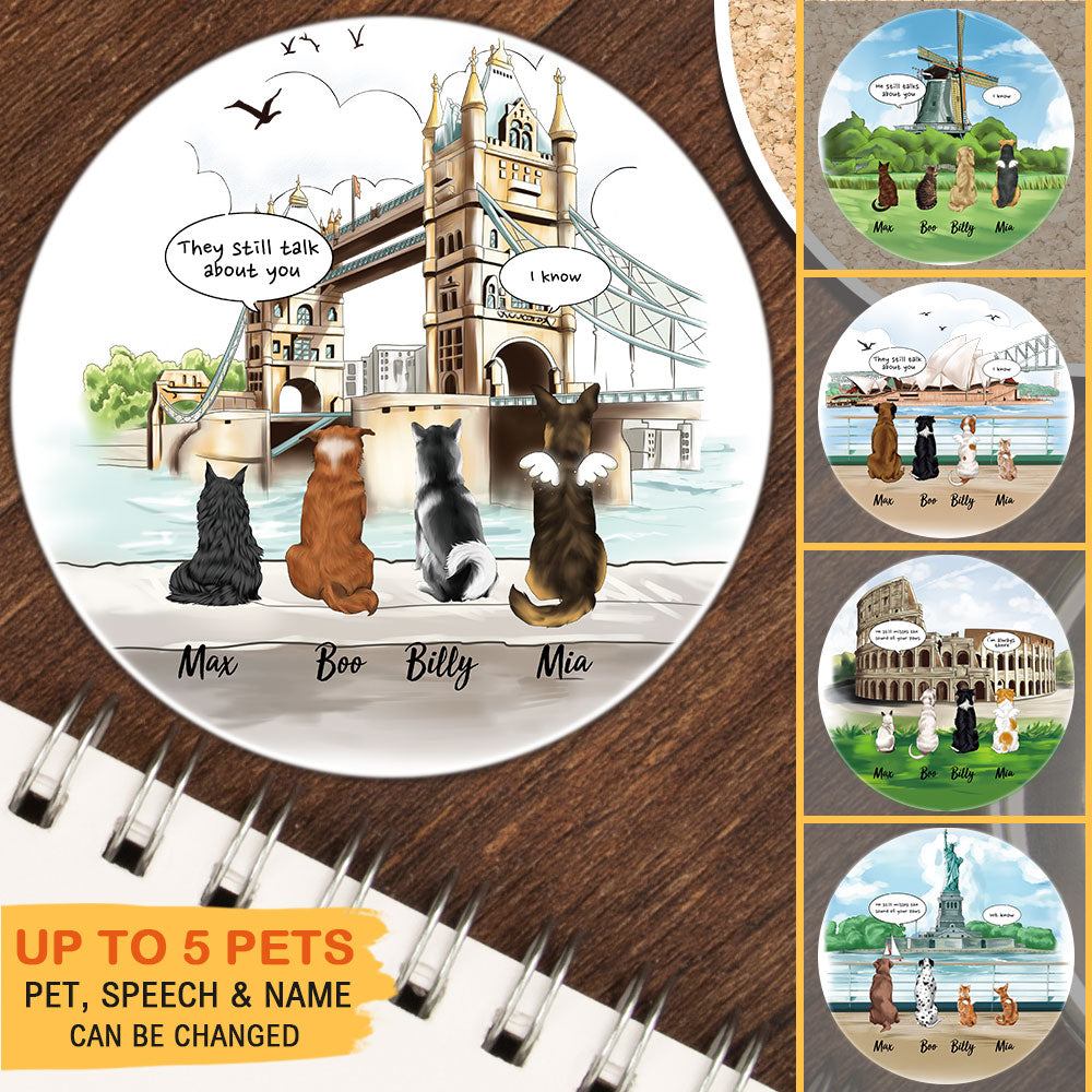 Personalized Pet Memorial Circle Stone Coasters-Dog Cat Loss Gifts-Pet Bereavement Gift-DOG & CAT-London Bridge - Jonxifon