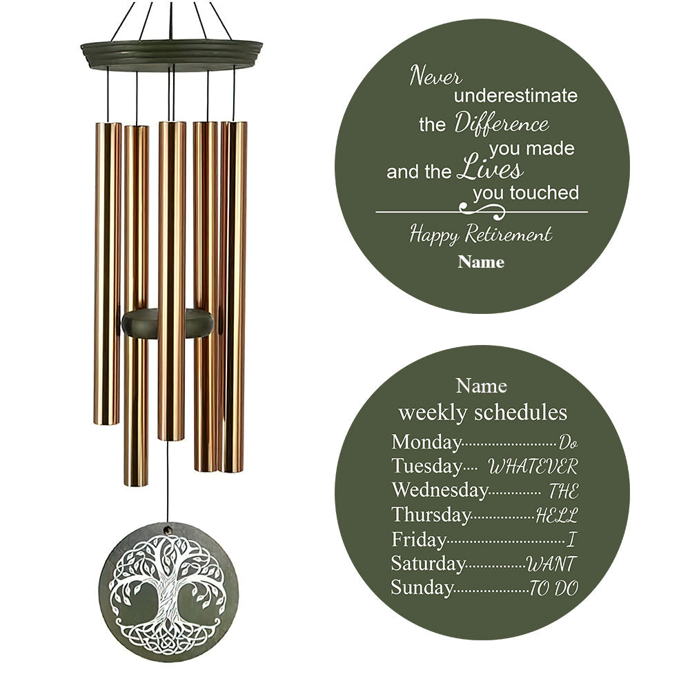 Personalized Retirement Wind Chimes With Name Or Photo, 5 Gold Tubes & Tree Of Life Zita Yen