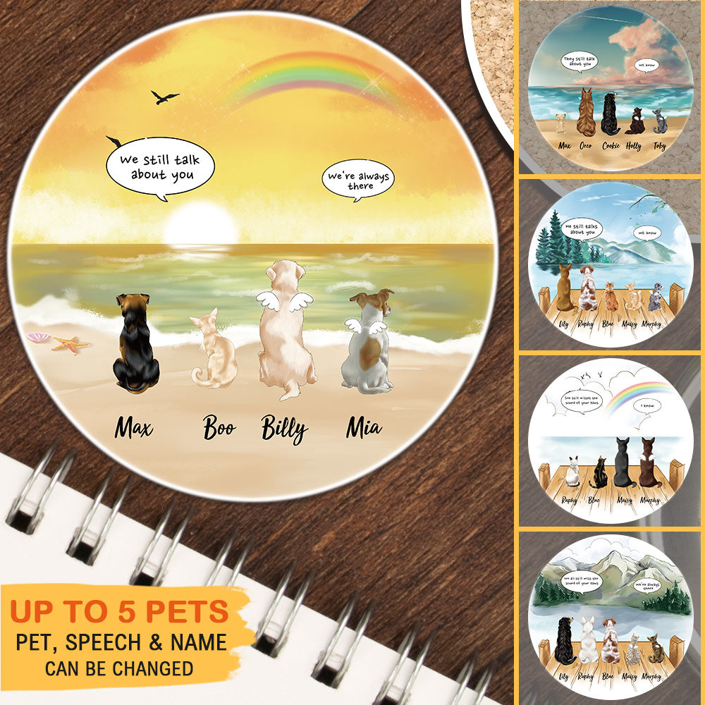 Personalized Pet Memorial Circle Stone Coasters-Dog Cat Loss Gifts-Pet Bereavement Gift-DOG & CAT-Sunset - Jonxifon