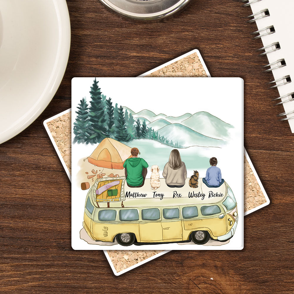 Family Square Stone Coasters Gifts For The Whole Family - Camping - Jonxifon