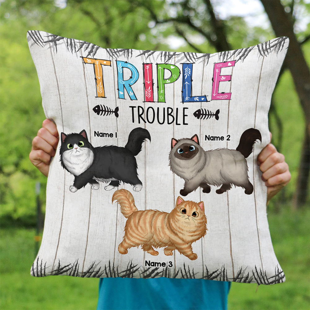 Personalized Trouble Makers Cat Mom Pillow, Gift For Cat Lover