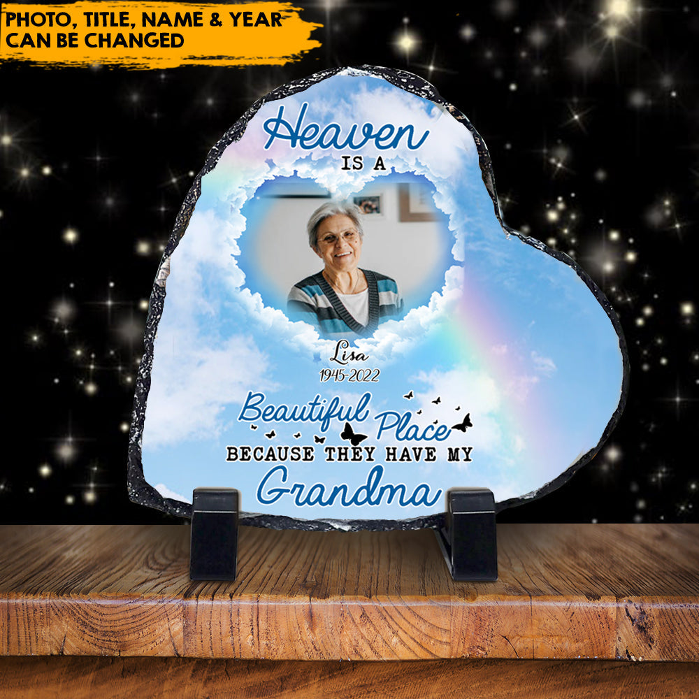 Heaven Is A Beautiful Place - Custom Memorial Heart-shaped Photo Slate