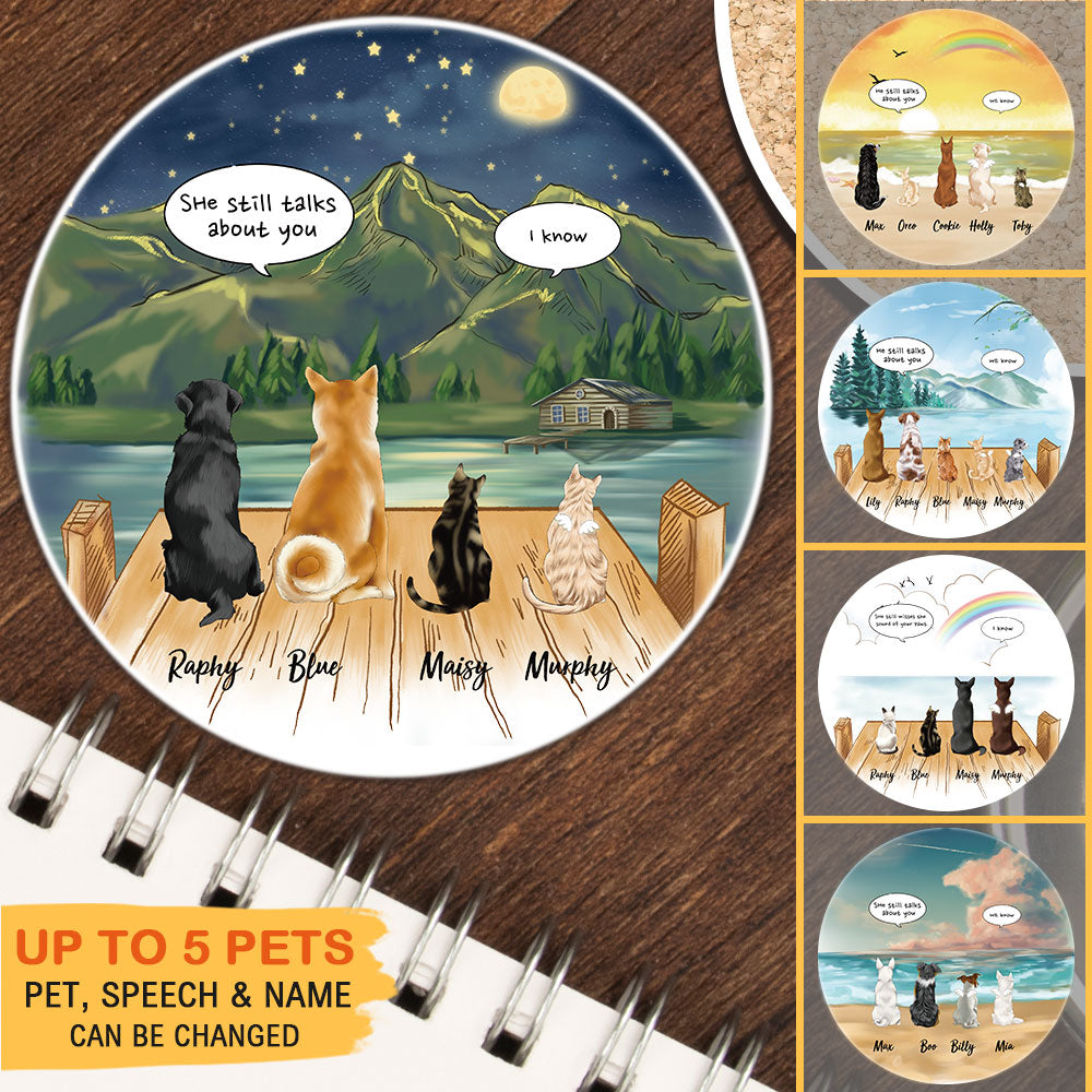 Personalized Pet Memorial Circle Stone Coasters-Dog Cat Loss Gifts-Pet Bereavement Gift-DOG & CAT-Moonlight - Jonxifon