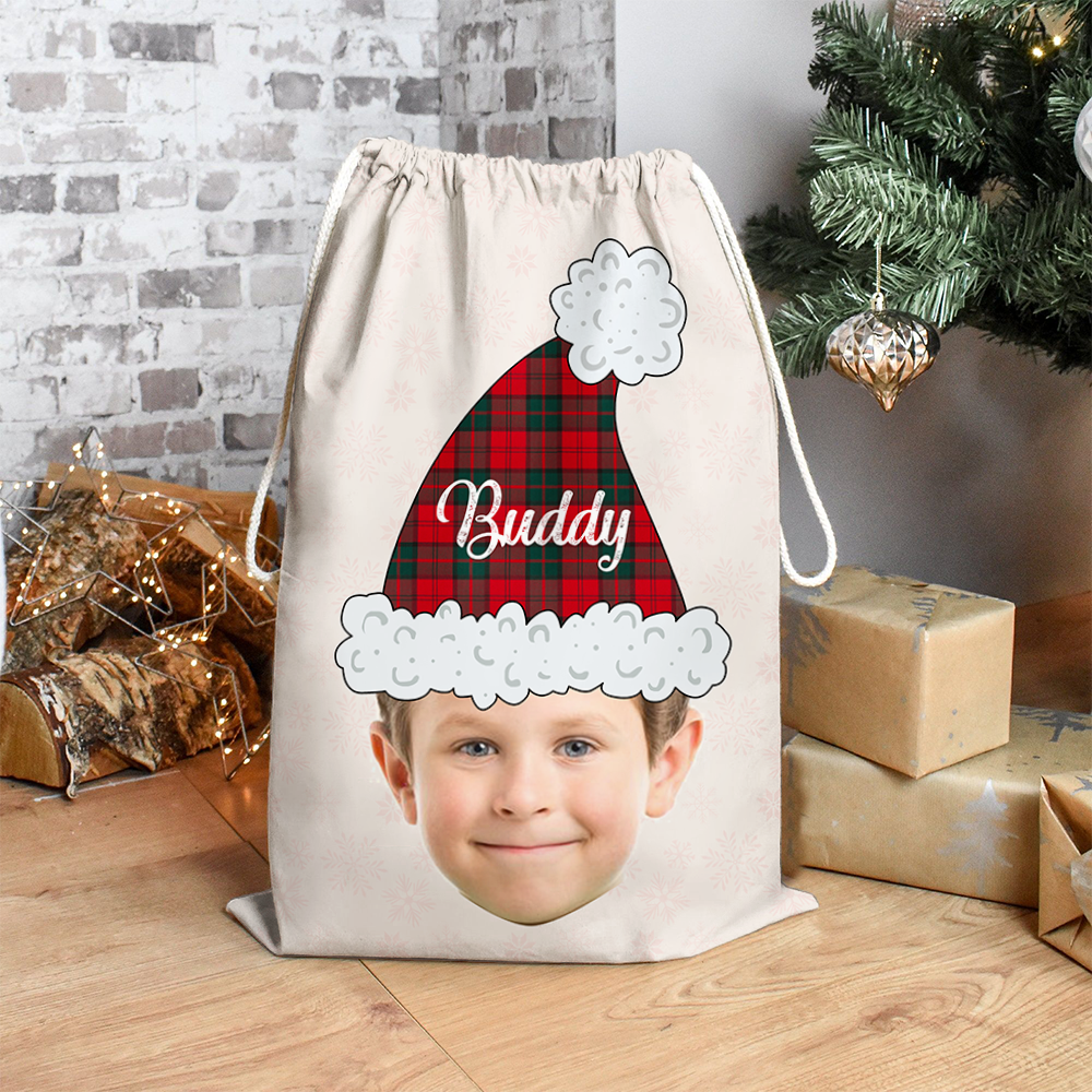 Custom Santa Hat With Name Photo Christmas Bag, Christmas Gift