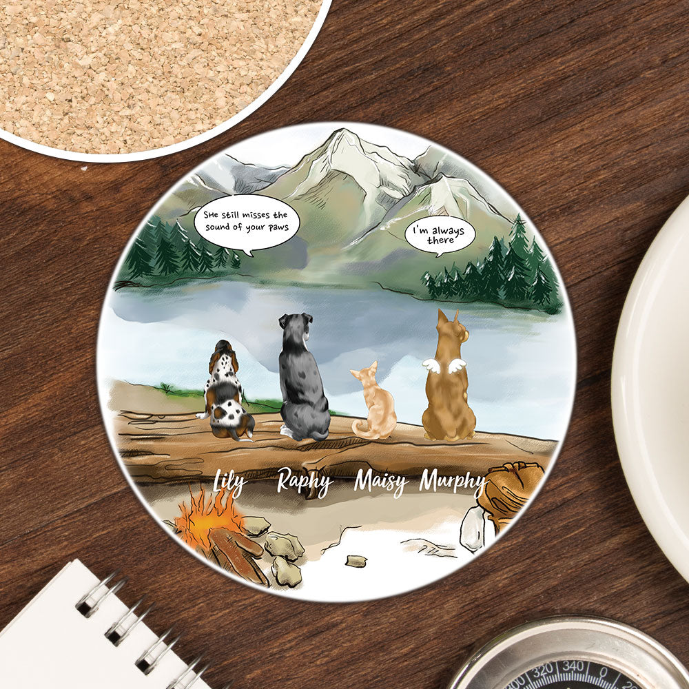 Personalized Pet Memorial Circle Stone Coasters-Dog Cat Loss Gifts-Pet Bereavement Gift-DOG & CAT-Mountain-Hiking - Jonxifon