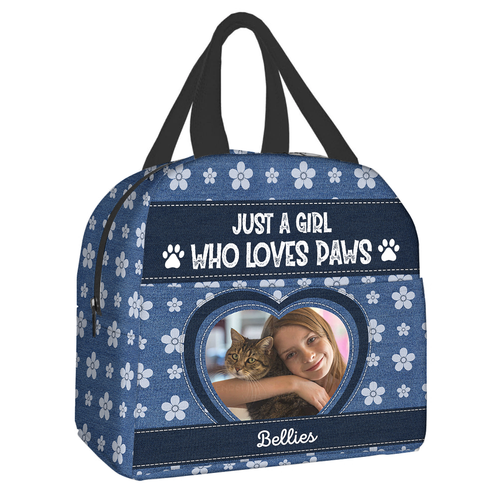 Personalized Photo Just A Girl Who Loves Paws Lunch Bag, Gift For Pet Lovers