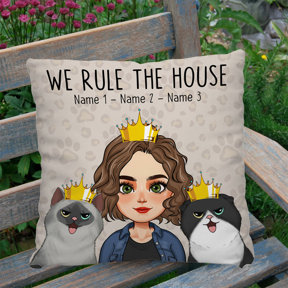 Personalized Dog Cat Mom We Rule The House Pillow, Gift For Cat Lover