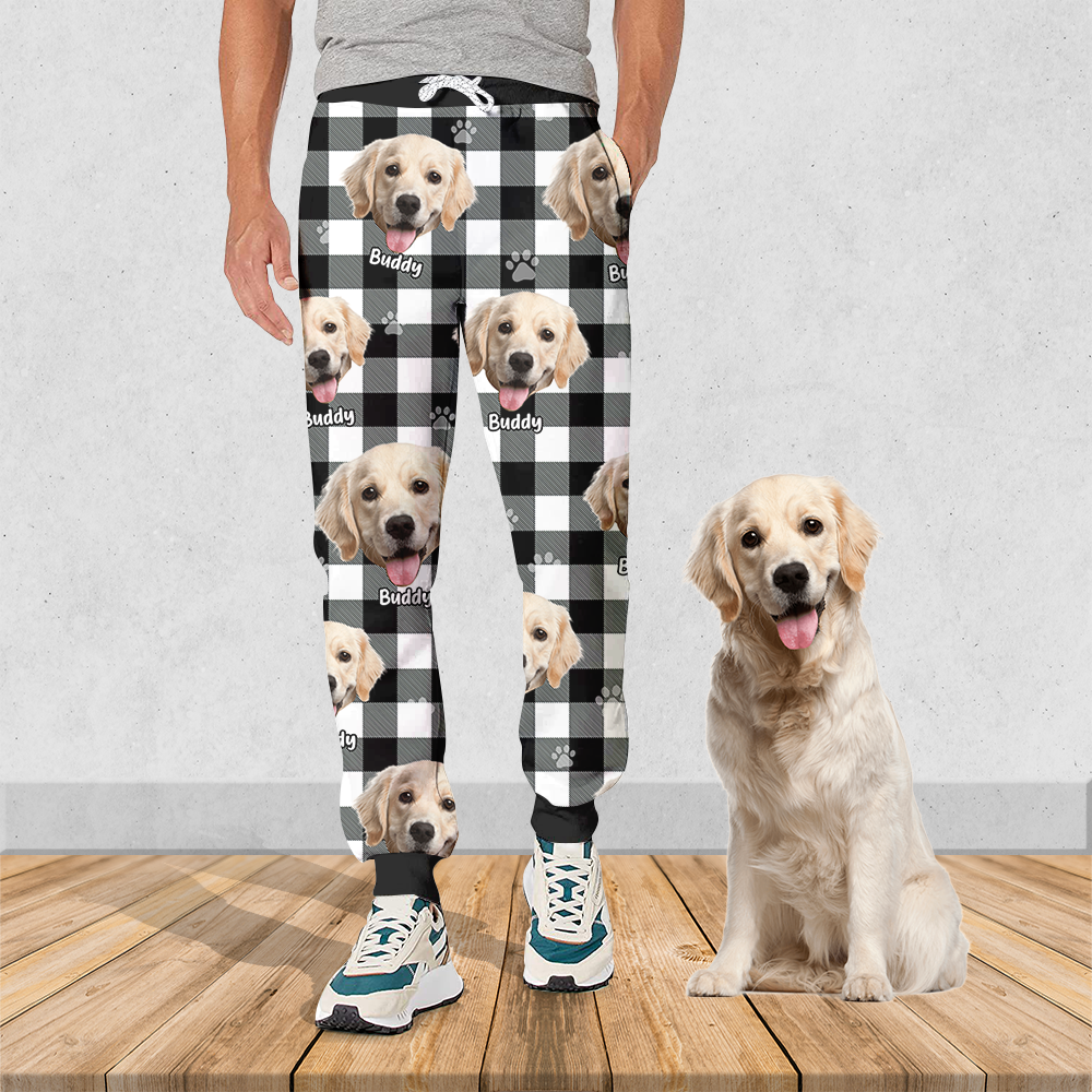 Pet Photo With Name Multicolor Buffalo Plaid Sweatpants, Custom Gift For Men and Women Dung- Yen