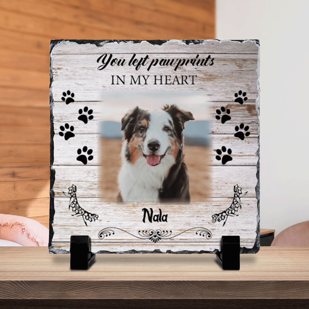 You Left Pawprints in My Heart Memorial Slate Photo - Dog Cat Loss Gifts - Jonxifon