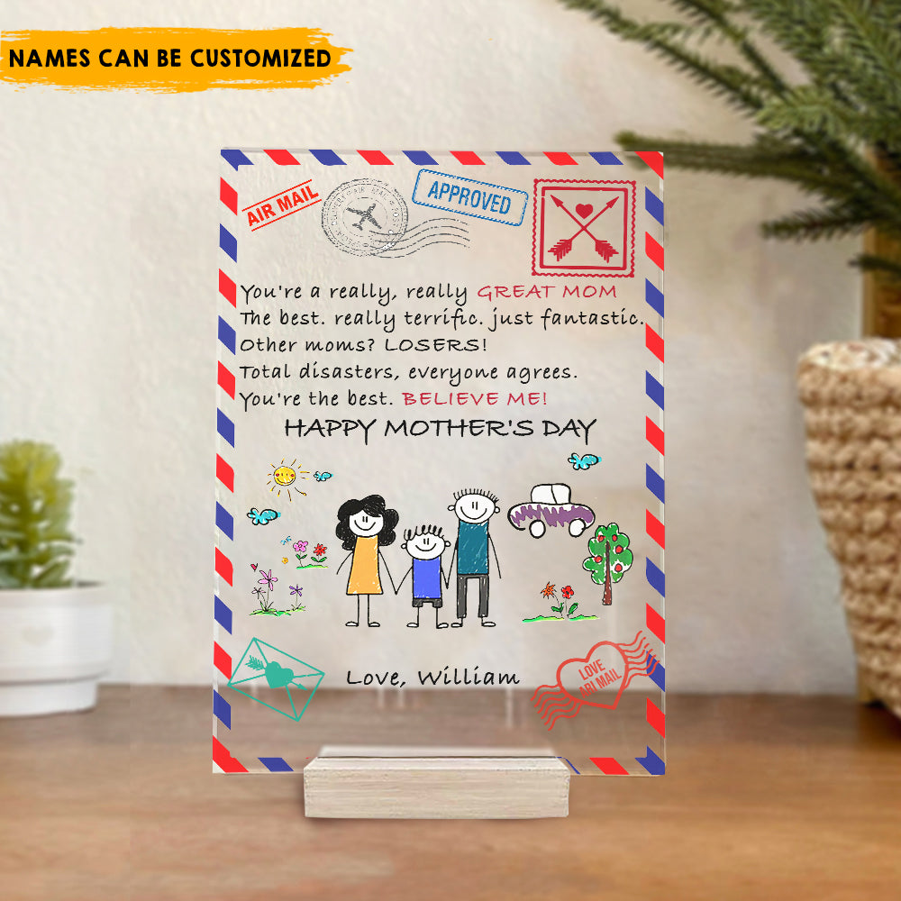 Dear Mommy Air Mail - Personalized Acrylic Plaque, Mother's Day Gift