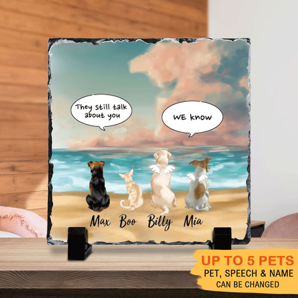 They still talk about you conversation, Pet Memorial Rosy Clouds Slate Photo, Pet Loss Gift - Jonxifon