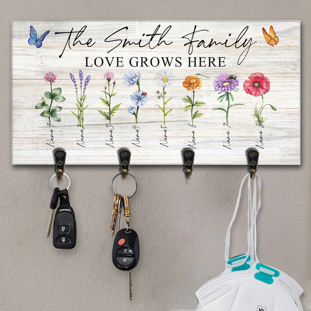 Love Grows Here Personalized Key Hanger, Key Holder