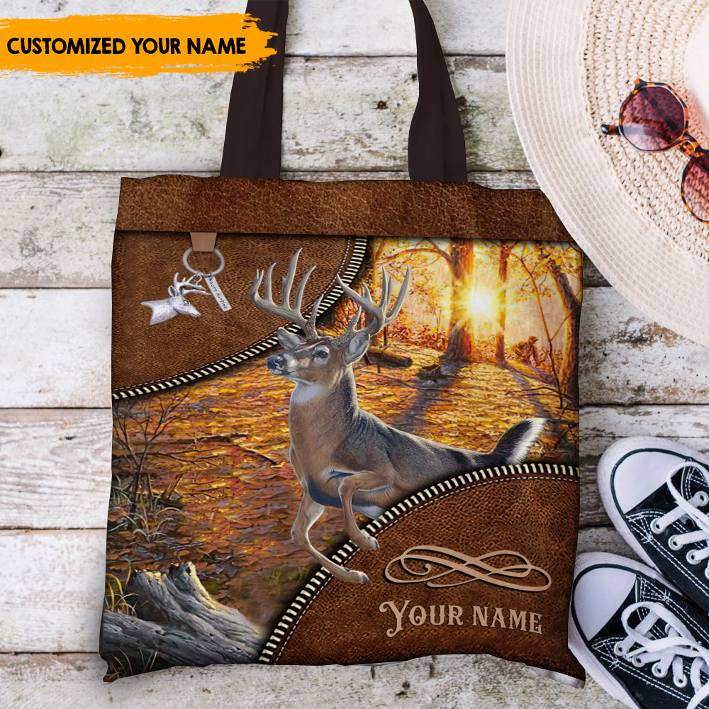 Gone Deer Hunting - Personalized Leather Pattern Printed Tote Bag