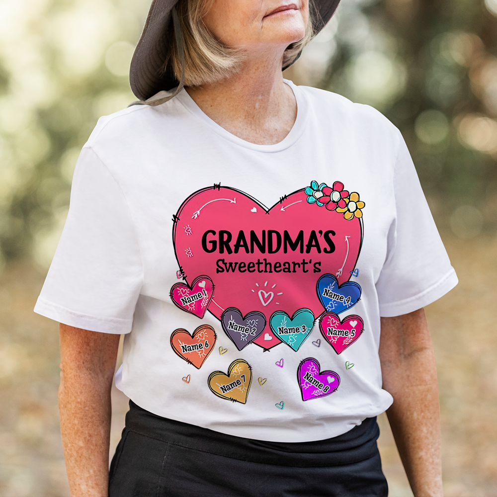 Personalized Flower Grandma Mom Sweet Hearts Custom Kids T-shirt, Gift For Mother's Day