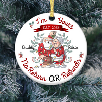 Thumbnail for Personalized I'm Yours No Refund Santa Claus Couple Printed Ceramic Ornament, Gift For Grandparent