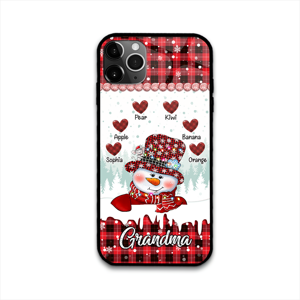 Personalized Snowman Grandma Sweet Heart Kids iPhone Samsung Phone Case, Holiday Gift For Grandma Nana Mom Aunt