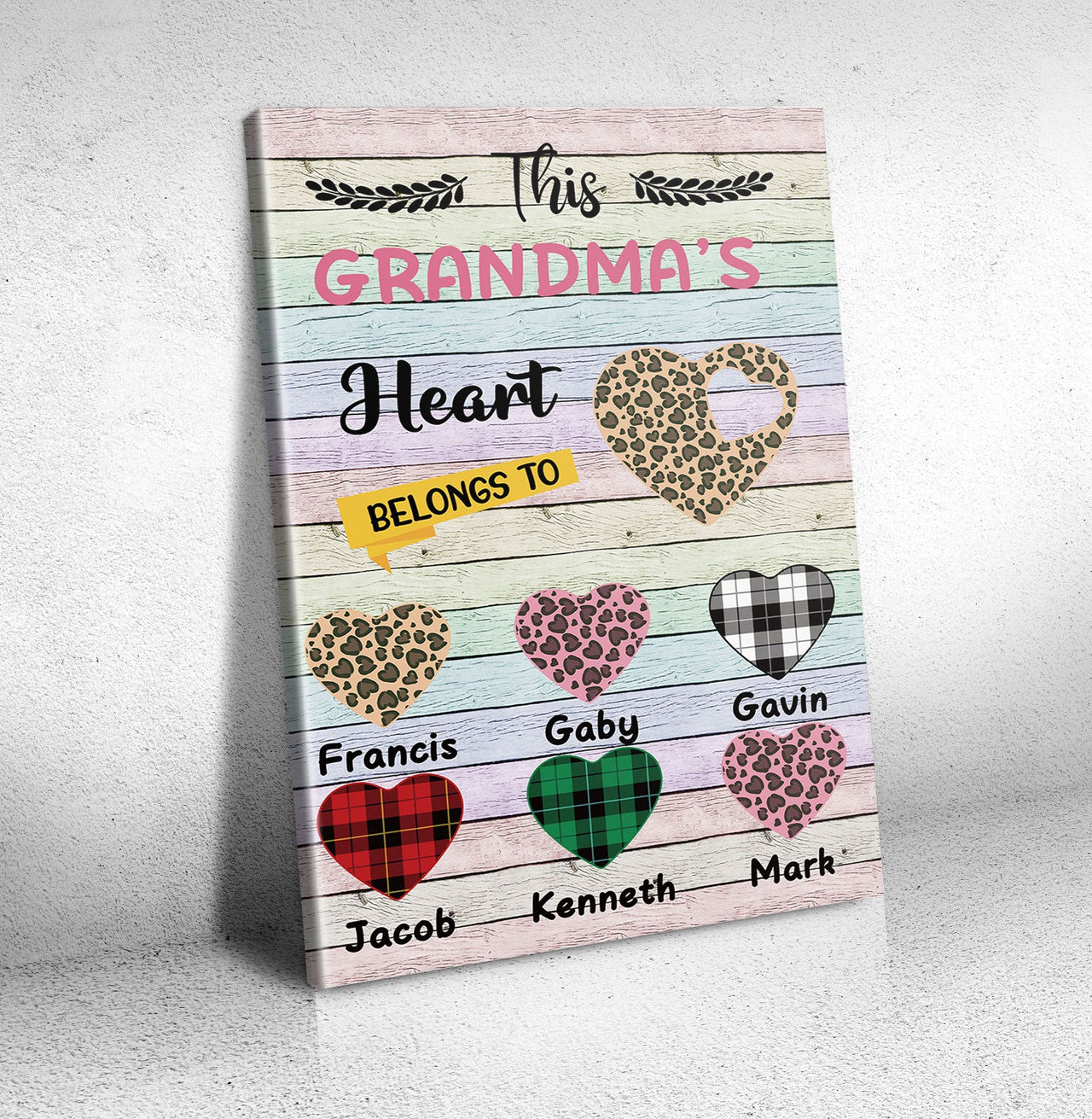 This Grandma's Heart Belongs To Personalized Canvas, Family Gift For Grandma - Jonxifon