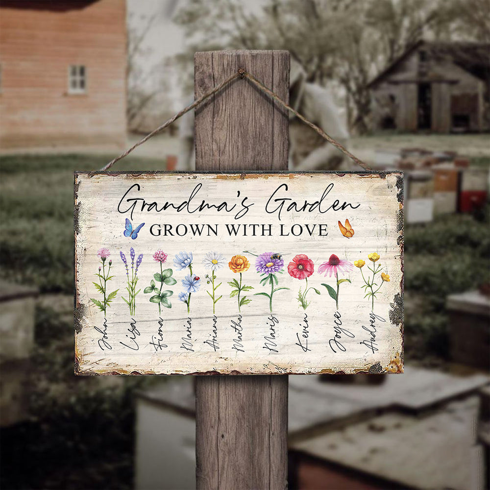 Grandma Garden of Love - Personalized Rectangle Wood Sign