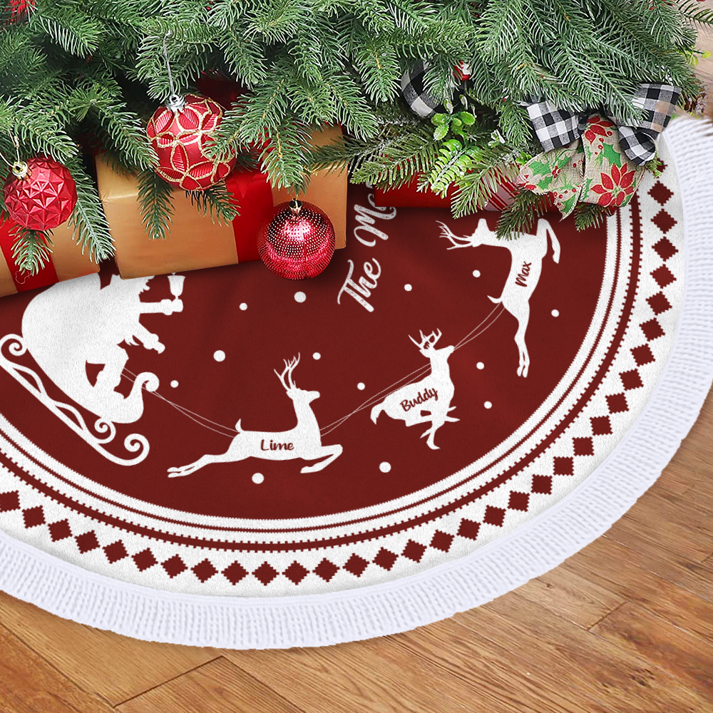 Custom Reindeer With Name Family Christmas Tree Skirt, Christmas Gift YHN-THUY