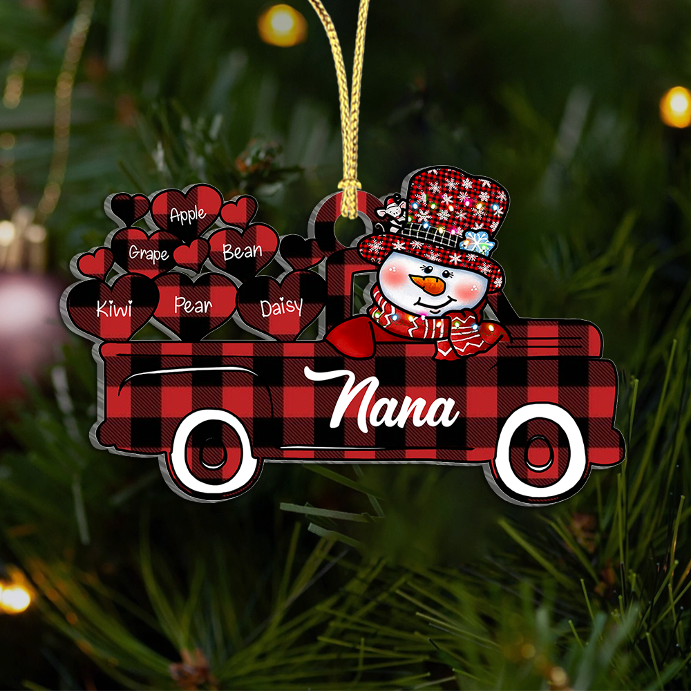 Personalized Christmas Truck Heart Grandkids Printed Acrylic Ornament, Christmas Gift For Grandma