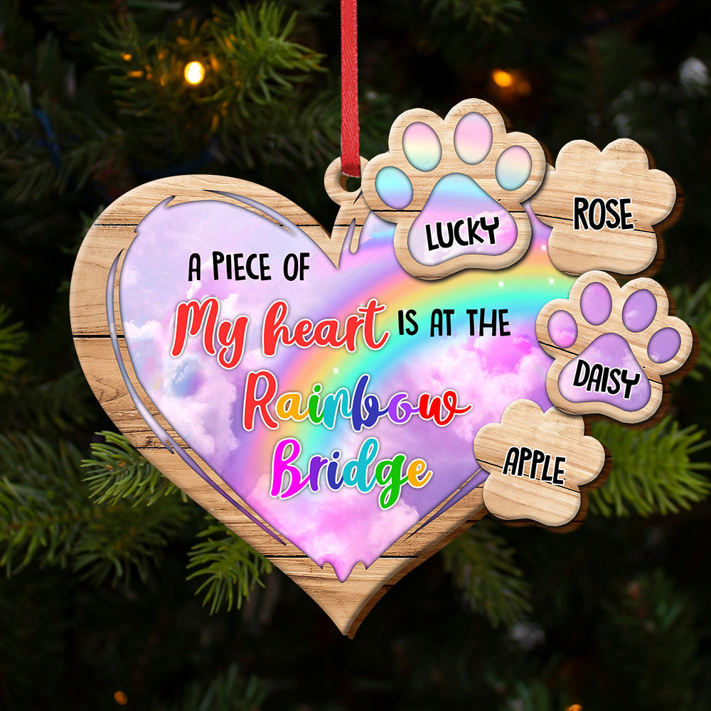 Piece Of Heart At Rainbow Bridge Dog Cat Loss Of Pet Memorial Personalized Wood Ornament Cutout CHI-YEN