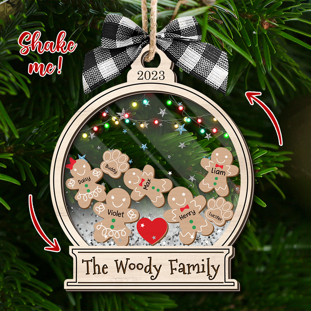 Personalized Shaker Ornament - Christmas Gift For Family - Gingerbread Family Cookies