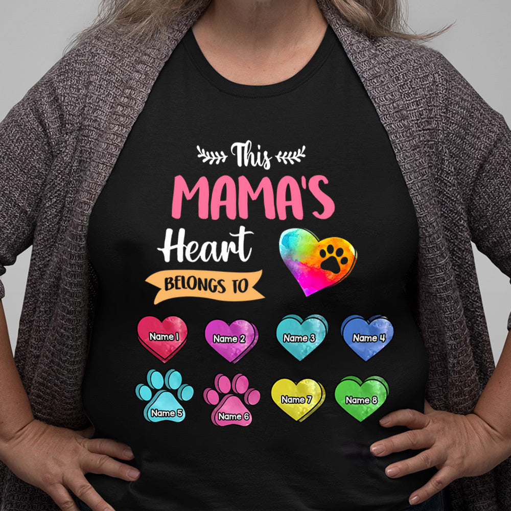 Personalized Dog Cat Mom Grandma Heart Belongs To T-shirt, Gift For Pet Lovers CustomCat