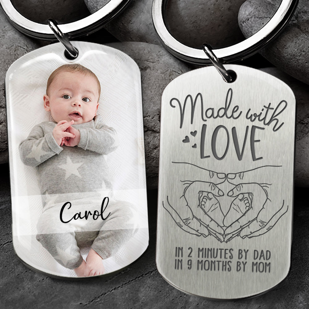 This baby is made with love Photo Metal Keychain, Gift for new mom new dad