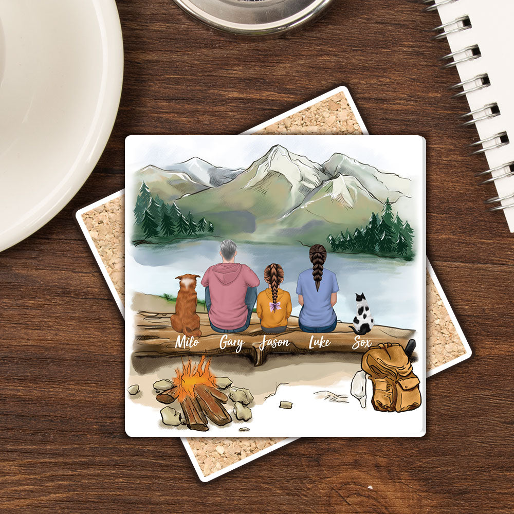 Family Square Stone Coasters Gifts For The Whole Family - Hiking - Jonxifon