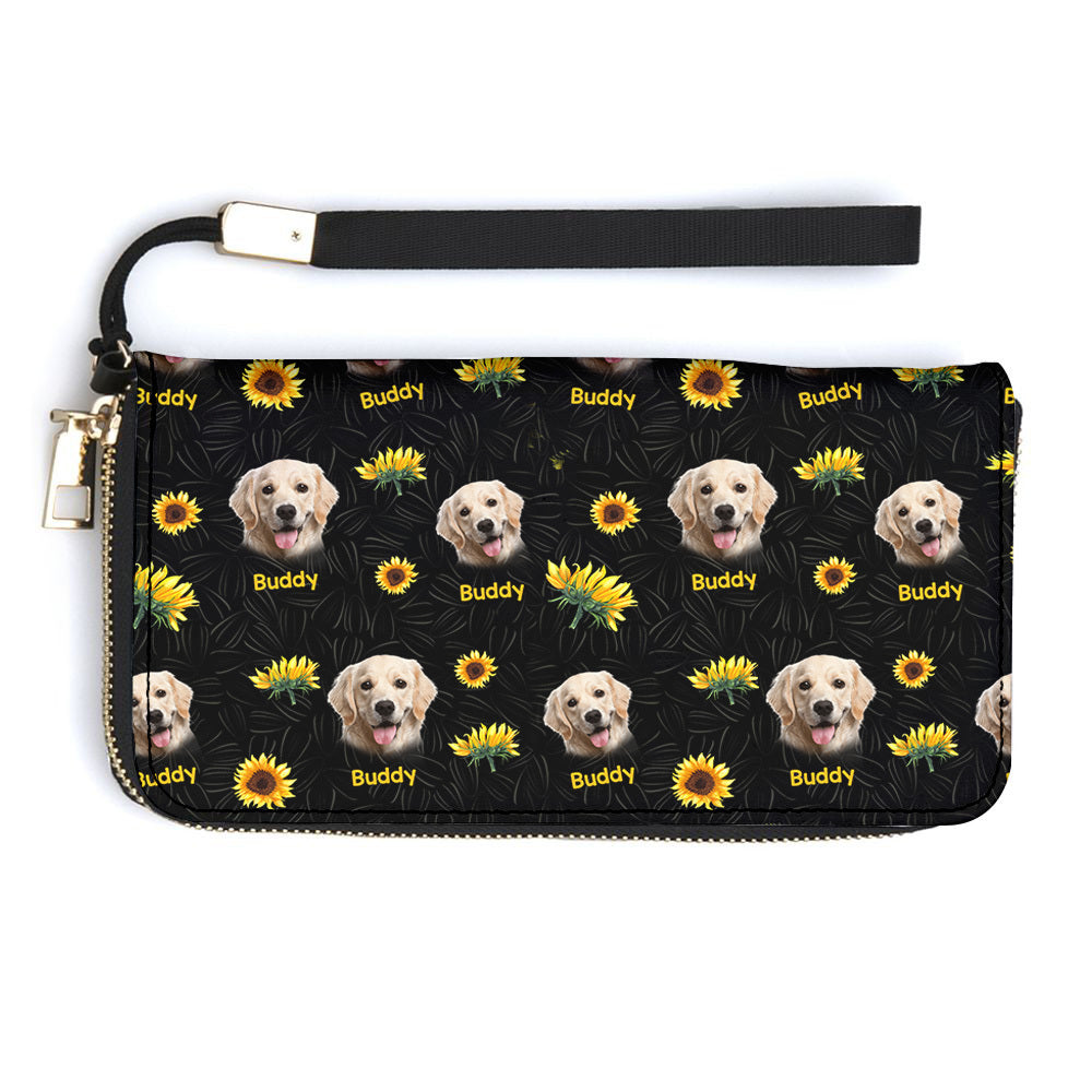 Personalized Sunflower Upload Face Dog Cat Long Wallet, Gift For Pet Lovers