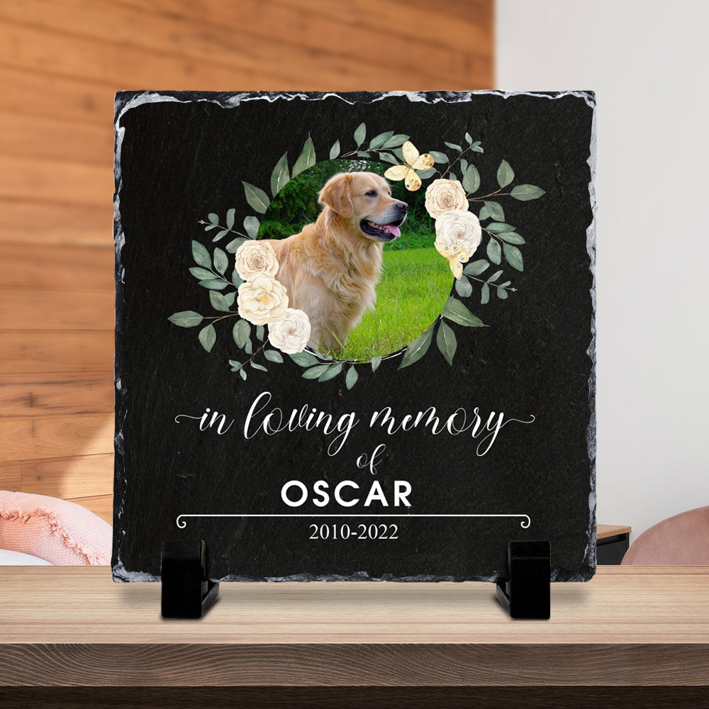 Pet Memorial Stone with Photo - Square Slate Photo