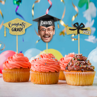 Thumbnail for Custom Combo Face Photo With Name Graduation Cupcake Toppers, Graduation Party Decorations